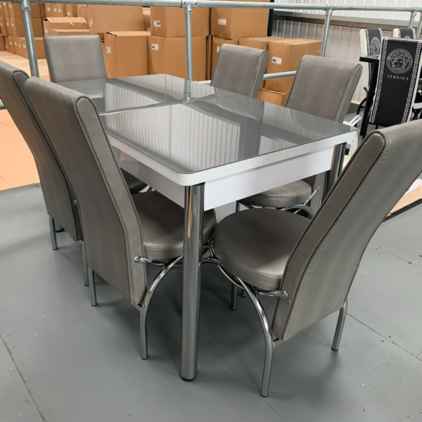 Grey Dining Table with Silver Legs